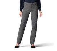 Lee Wrinkle Free Relaxed Fit Straight Leg Pant Pantalones, Negro/Cuadros Blancos (Black/White rockhill Plaid), 10 Largo para Mujer