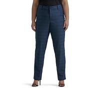 Lee Plus Size Wrinkle Free Relaxed Fit Straight Leg Pant Pantalones, Azul Marino/Patrón Escocés Azul, 52/más Talla para Mujer