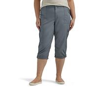Lee Women's Plus Size Flex-to-go Mid-Rise Relaxed Fit Cargo Capri Pant, Tech Gray