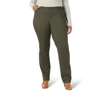 Lee Women's Plus Size Wrinkle Free Relaxed Fit Straight Leg Pant, Frontier Olive, 14 Plus Long