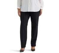 Lee Women's Size Wrinkle Free Relaxed Fit Straight Leg Pant, Black Pinstripe, 22 Plus Long