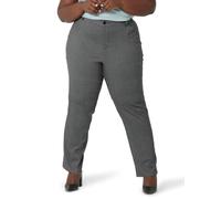 Lee Women's Size Wrinkle Free Relaxed Fit Straight Leg Pant, Black/White Rockhill Plaid, 18 Plus Petite
