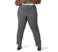 Lee Women's Size Wrinkle Free Relaxed Fit Straight Leg Pant, Black/White Rockhill Plaid, 28 Plus Long