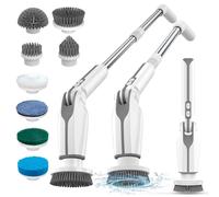 Leebein Cepillo Eléctrico Limpieza Hogar, Fregadora Giratoria Eléctrica con 8 Cepillo Reemplazables, Control Remoto, 2 Velocidades de Rotación y Mango Ajustable 38-132CM para Baño/Cocina/Coche