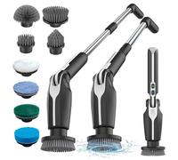 Leebein Cepillo Eléctrico Limpieza Hogar, Fregadora Giratoria Eléctrica con 8 Cepillo Reemplazables, Control Remoto, 2 Velocidades de Rotación y Mango Ajustable 38-132CM para Baño/Cocina/Coche