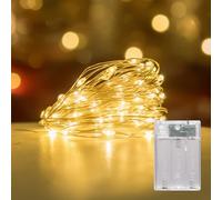 LEECOCO Cadena de luces con batería, con función de temporización, micro LED, funciona con pilas AA, para Navidad, dormitorio, fiesta, boda, decoración de Halloween (blanco cálido, 10 m (temporizador)