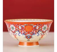 LEEDJUINE Cuenco de cerámica Jingdezhen de estilo antiguo, 12 cm, cuenco de sopa de fideos de arroz de porcelana esmaltada hecha a mano
