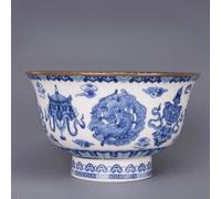 LEEDJUINE Cuenco de porcelana azul y blanca de estilo antiguo, 12,2 cm, pieza de arte decorativa de cerámica hecha a mano