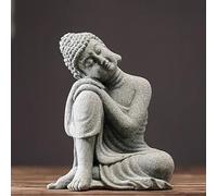 LEEDJUINE Estatua de Buda contemplativa china verde arenisca mascota de té, 9,5 cm 9,7 cm, adorno de escritorio hecho a mano