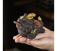 LEEDJUINE Golden Toad Purple Sands Tea Pet, 12 cm, decoración china de escritorio, ceremonia de té