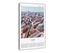 Leeds - Póster de fotos reales de Leeds con impresión en color, póster de viaje de Yorkshire y Humber Reino Unido, impresión minimalista en lienzo, marco de 24 unidades