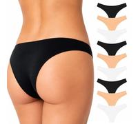 Leedya Juego de 9 braguitas brasileñas de algodón elástico - Ropa interior cómoda con costuras finas - 3 blancas, 3 negras y 3 beige - Slip de corte moderno de cintura media, 9 - 3490 Brasileño, S