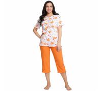 Leedya Pijama de mujer de primavera y verano de algodón 100% - Camiseta sin mangas y pantalón pirata 3/4, fresco y transpirable, confort ajuste, fabricado en Italia