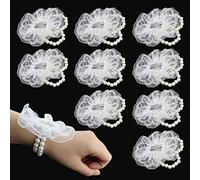 LEEFONE Paquete de 10 bandas elásticas de perlas para muñeca, ramilletes de muñeca, accesorios para novia, flores, graduación, playa, fiesta, suministros (encaje blanco)