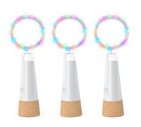 leegoal Luces de botella con tapa USB recargable, 2 m, 20 LED, alambre de cobre, luz de hadas para decoración navideña, fiesta, boda, tarro, bricolaje (multicolor, 3 unidades)