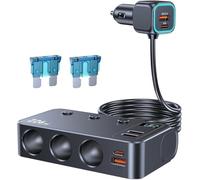Leehitech 226 W encendedor de cigarrillos distribuidor 9 en 1, 12 V/24 V, cargador de coche con 3 enchufes, 2 USB-C PD 45 W, 4 QC3.0 USB-A, interruptor, voltímetro LED, para iPhone 17/calefacción de