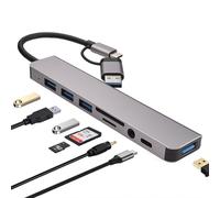 Leehitech Hub USB C, estación de acoplamiento doble interfaz USB C+USB A, con USB 3.0, USB 2.0, SD/TF, USB 2.0, 3.5mm Audio, Adaptador 8 en 1, adecuado para MacBook Pro、MacBook Air、HP、Lenovo、Dell