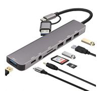 Leehitech Hub USB C, USB C + USB 3.0 a RJ45 multiadaptador con 2 USB 3.0 + 2 USB 2.0 + lector de tarjetas SD/TF + AUX de 3.5 mm + tipo C hembra: para MacBook, iPad Pro, MacBook Pro ChromeBook, XPS