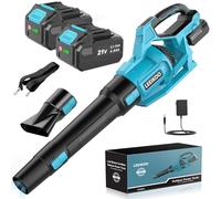 LEEIKOO Soplador de Hojas, Soplador Bateria 21V con 2 Baterías de 4.0Ah, 3 Ajustes de Velocidad, 2 Tubos de Soplado, Correa para el Hombro para Soplar Hojas, Nieve, Polvo y Residuos