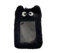 LEEINTO Llavero de felpa suave para tarjetas fotográficas, funda de identificación y crédito con llavero con colgante de dibujos animados de 3 pulgadas, soporte para tarjetas de fotos, protector de