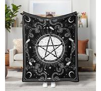 Leeisysme Manta de forro polar con pentagrama blanco y negro, bruja gótica bendecida estrella de oración acogedora decoración para la siesta manta regalo con luna estrella y piedra de serpiente para