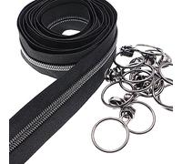 Leekayer 5# negro níquel Cremallera dental de nylon metálico Cinturón de cremallera negro de 9 metros a granel, con 25 deslizadores de tracción anillo para proceso sastrería costura DIY