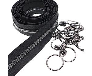 Leekayer 5# negro níquel Cremallera dental de nylon metálico Cinturón de cremallera negro de 9 metros a granel, con 25 deslizadores de tracción anillo para proceso sastrería costura DIY