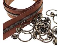 Leekayer The Yard Bulk - Cremalleras de nailon metálico de latón antiguo #5 de 9,4 m (cinta marrón con 25 deslizadores de latón para costura, bolsa de manualidades (marrón)