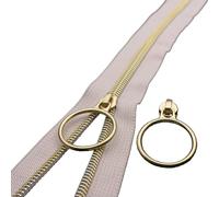Leekayer The Yard Bulk - Cremalleras de nailon metálico dorado #5 de 10 yardas, cinta de cremallera beige con 25 deslizadores de anillo dorado para costura, bolsa de manualidades (beige)