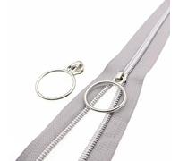 Leekayer The Yard Bulk - Cremalleras de nailon metálico plateado #5 de 10 yardas, cinta de cremallera gris con 25 deslizadores de cremallera de anillo plateado para costura, bolsa de manualidades