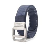 Leekcol Cinturón de lona trenzado de nailon para hombre, con hebilla de doble anilla de aleación, para deportes al aire libre, ancho regular.,Jersey azul y blanco,120 centímetros