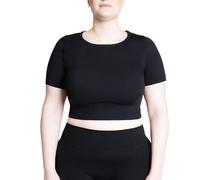 LEELA LAB, Crop Top Deportivo Mujer Curvy, Elástico, Ideal para Fitness, Yoga y Look Deportivo, con Tecnología Seamless, Made in Italy, Negro , M/L