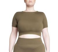 LEELA LAB, Crop Top deportivo para mujer de gran tamaño, elástico, ideal para fitness, yoga y looks deportivos, con tecnología Seamless, fabricado en Italia, Military Oliva, 3XL grande