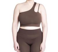 LEELA LAB, Sujetador deportivo de un solo hombro, talla grande, sin aros, elástico, para fitness, yoga y looks deportivos, tecnología Seamless, fabricado en Italia, Martini de chocolate, 3XL grande