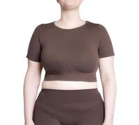 LEELA LAB, Top corto deportivo para mujer, tallas grandes, elástico, ideal para fitness, yoga y looks deportivos, con tecnología sin costuras, fabricado en Italia, Chocolate Martini, XXL grande