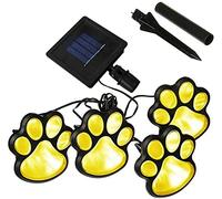 LEEMASING 4 luces solares con estampado de huellas de animales de perro, farol LED de 3 pulgadas para exteriores, jardín, camino, paisaje, pasarela, patio (blanco cálido)