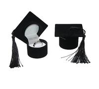 LEEMASING Caja de almacenamiento de joyas y anillos con forma de birrete de graduación doctoral, organizador para propuesta, compromiso, boda, aniversario, San Valentín (negro)