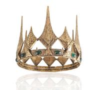 LEEMASING Corona de ópalo de reina y rey, corona redonda real para graduación, concurso, fiesta de cumpleaños, disfraz de San Valentín (tamaño pequeño, 16 cm de diámetro, oro oscuro con piedra verde)