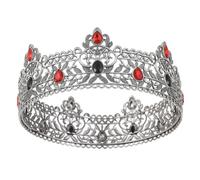LEEMASING Coronas de metal para hombre, cumpleaños, graduación, fiesta de regreso a casa, corona de rey para cosplay, boda (plata oscura con piedra colorida 1)