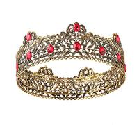 LEEMASING Coronas de metal para hombres, adultos, cumpleaños, graduación, fiesta de regreso a casa, corona de rey para cosplay, boda, regreso a casa, regalos de fiesta (bronce con piedra roja)