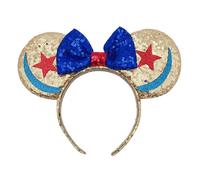 LEEMASING Diadema de orejas de ratón brillante de lujo con lentejuelas para niños, niñas y mujeres, disfraz de princesa, fiesta de cumpleaños, Navidad, decoración de fiesta, dorado y azul