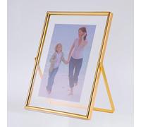 LEEMASING Marco de fotos flotante de metal y cristal, para el día de San Valentín, boda, hogar u oficina, apto para fotos de 5 x 7 pulgadas (dorado, 5 x 7 pulgadas)