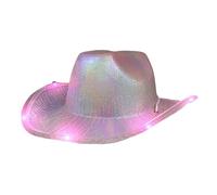 LEEMASING Sombrero de vaquero unisex con luz LED intermitente, divertido sombrero para boda, graduación, fiesta de cumpleaños, Halloween (rosa)