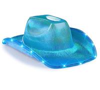 LEEMASING Sombrero de vaquero unisex con luz LED intermitente, divertido sombrero para boda, graduación, fiesta de cumpleaños, Halloween (azul)
