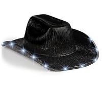 LEEMASING Sombrero vaquero neutro iluminado parpadeante LED Brim Fun iluminado sombrero para fiesta de cumpleaños de baile de bodas Navidad de Halloween (negro)