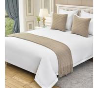 LEEMQCYA Caminos de cama y funda de cojín a juego, color caqui, bufandas para pie de cama, hotel, hogar, colcha, toalla de cama, decoración de ropa de cama, doble/king/queen