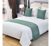 LEEMQCYA Caminos de cama y funda de cojín a juego, color verde, para pies de cama, hotel, hogar, colcha, toalla de cama, decoración de ropa de cama, doble/king/queen