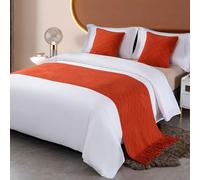 LEEMQCYA Corredor de cama naranja con borlas para pie de cama, toalla de cama de hotel de lujo, colchas de cama, bandera, protección de ropa de cama para decoración de boda, dormitorio, individual,