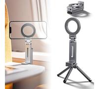 Leeneen Soporte magnético para teléfono compatible con Mag-Safe, para iPhone, Samsung/Android. Mini soporte plegable para teléfono móvil, para Vlog, viajes, escritorio, gimnasio (gris oscuro)