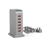 LEENFAER Cargador USB de 6 puertos 50 W Multi USB torre estación de carga para iPhone 15/15 Pro/15 Pro Max/iPhone 14/14 Pro/14 Pro Max/13 Pro/13 Pro Max/Android/Samsung/iPad, etc (gris)